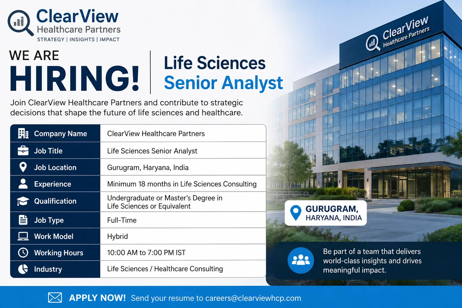 ClearView Healthcare Partners Hiring for Life Sciences Senior Analyst Job