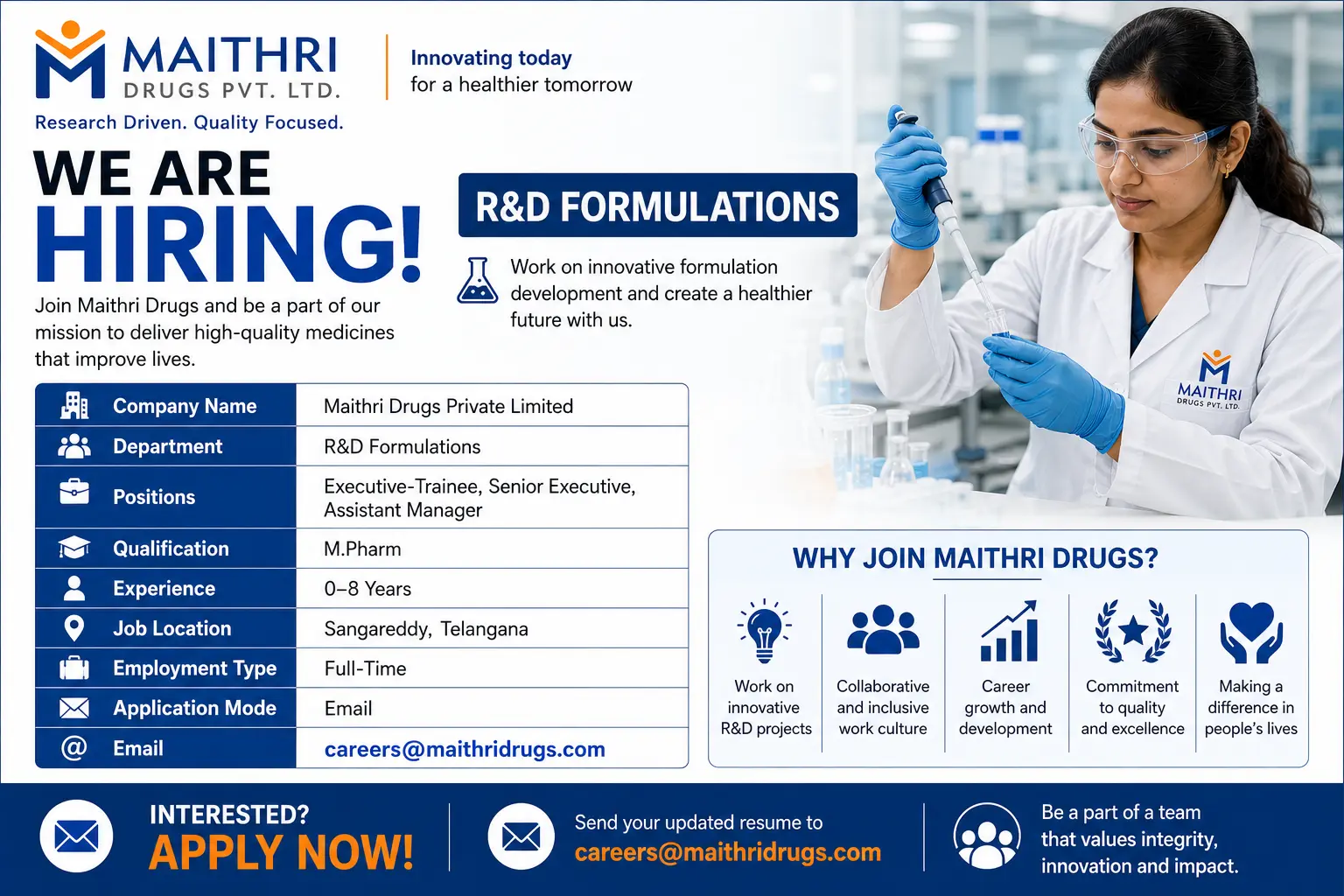 Maithri Drugs Freshers Hiring for R&D Formulations