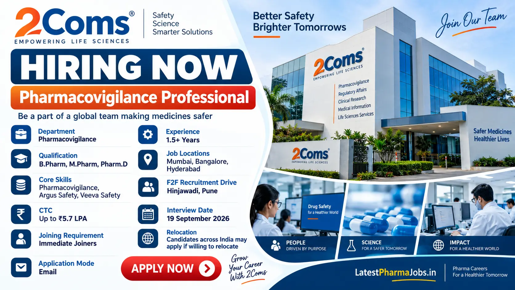2Coms Hiring Pharmacovigilance Jobs