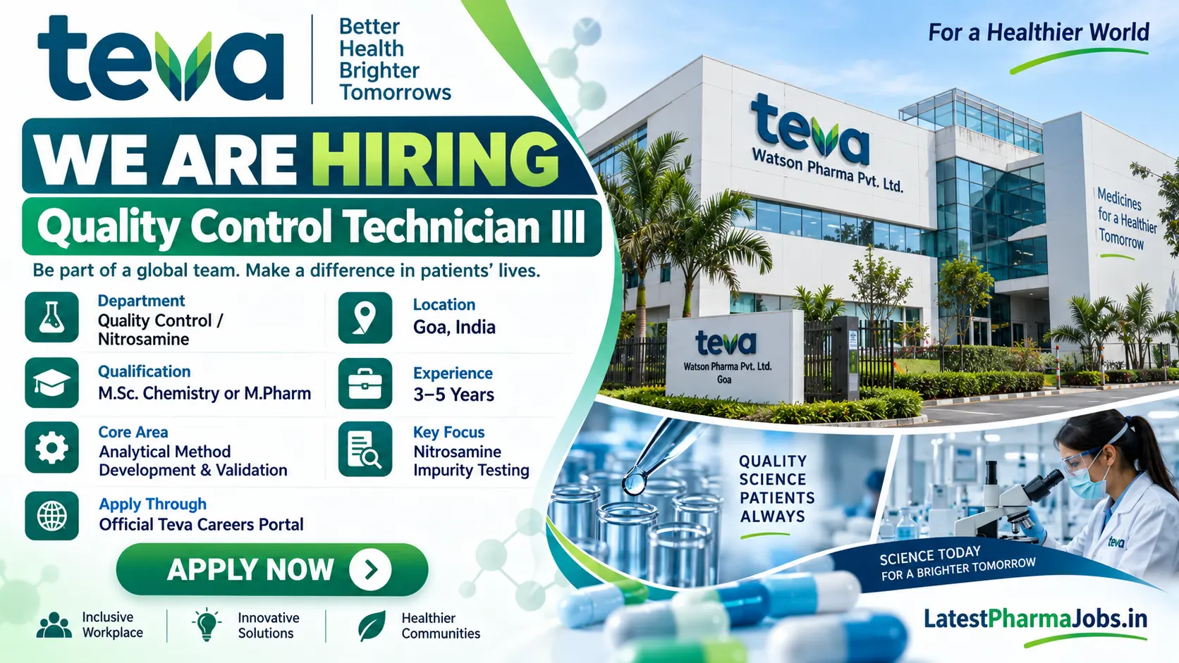 Teva Hiring Quality Control Technician III Job in Goa