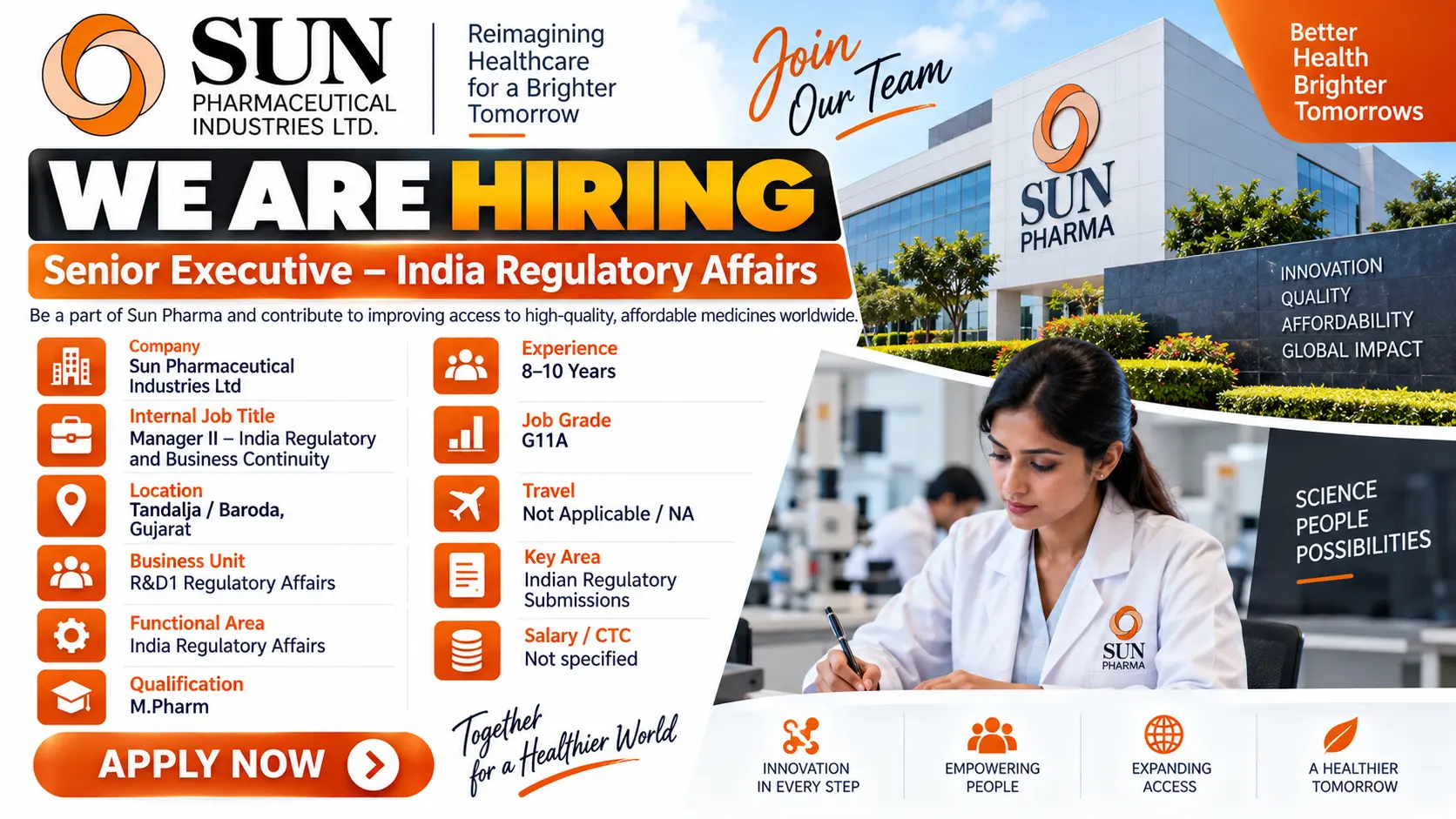 Sun Pharma Hiring Senior Executive – India Regulatory Affairs Job