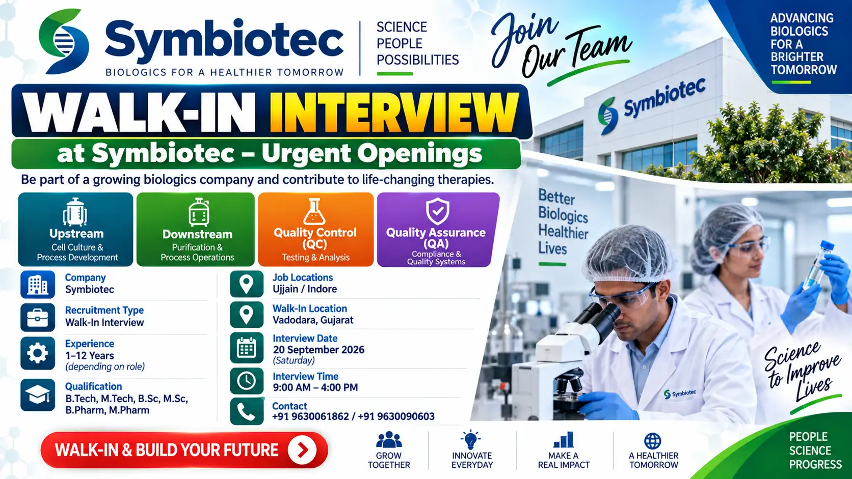 Symbiotec Walk-In Interview 2026 Upstream, Downstream, QC & QA Jobs in Vadodara