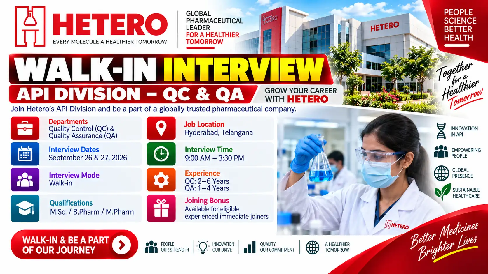 Hetero Walk-In Interview QC & QA Jobs in Hyderabad