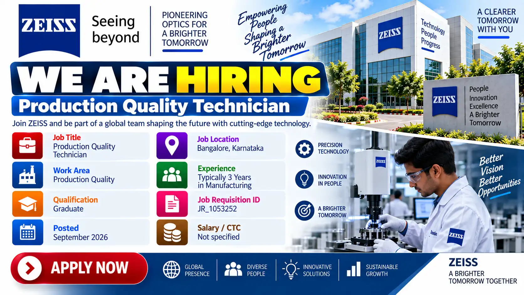 ZEISS Hiring Production Quality Technician Job in Bangalore