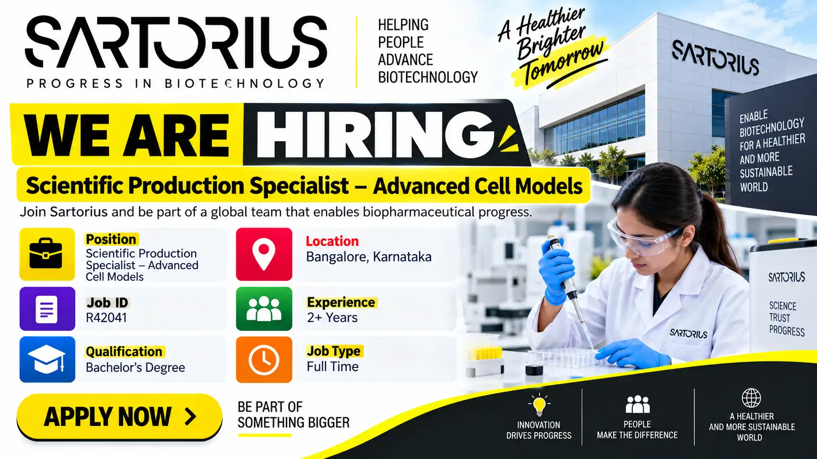 Sartorius Hiring Scientific Production Specialist Job