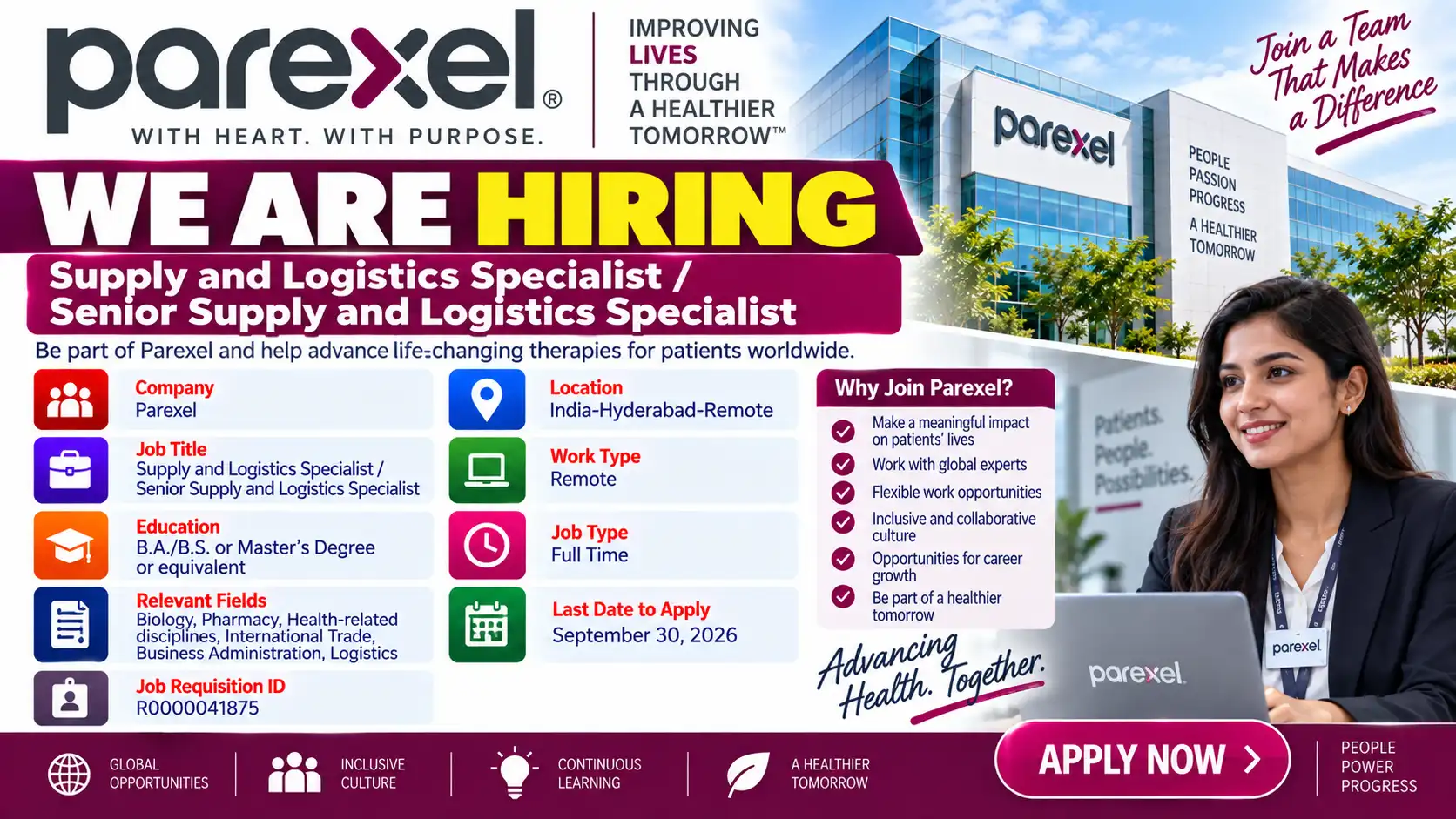 Parexel Hiring Supply and Logistics Specialist in Hyderabad