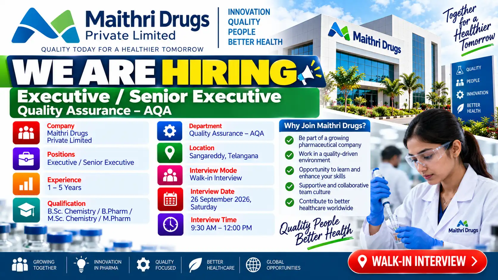 Maithri Drugs Hiring for Quality Assurance AQA Executive Jobs