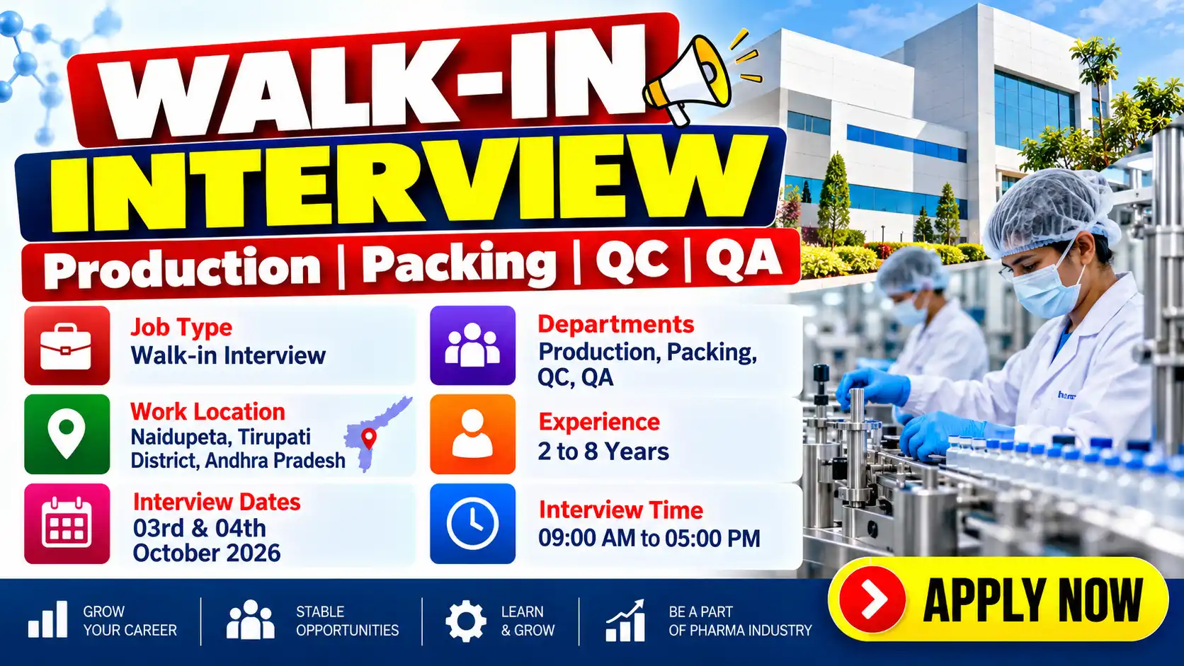 Aurobindo Hiring for Production, Packing, QC & QA Roles