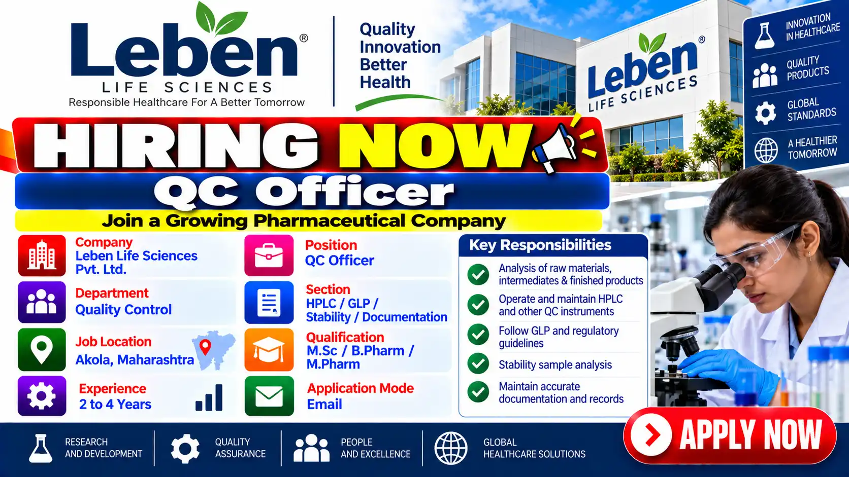 Leben Life Sciences Hiring for QC Officer Jobs