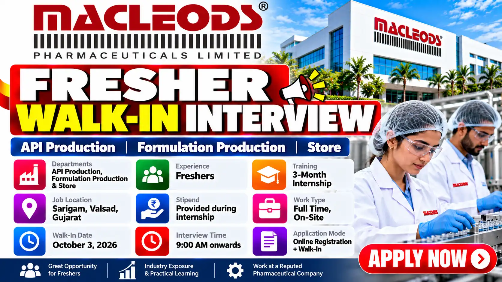 Fresher Walk-In for Production, Formulation & Store Jobs in Gujarat