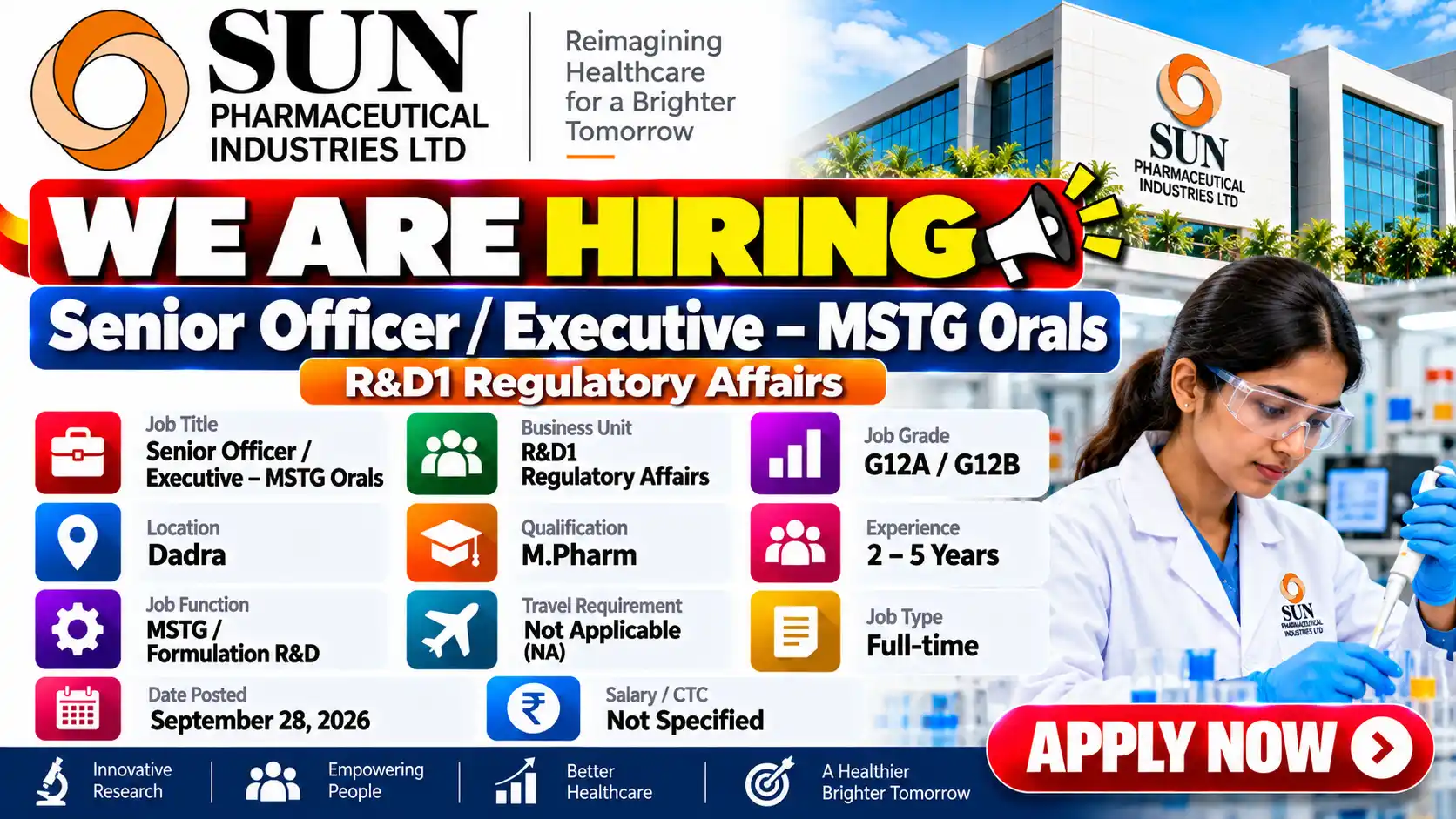 Sun Pharma Hiring Senior Officer / Executive – MSTG Orals Job