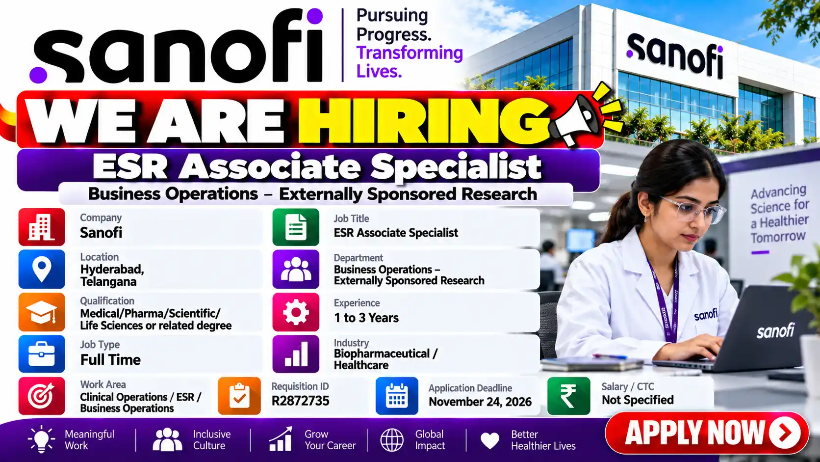 Sanofi Hiring ESR Associate Specialist Job