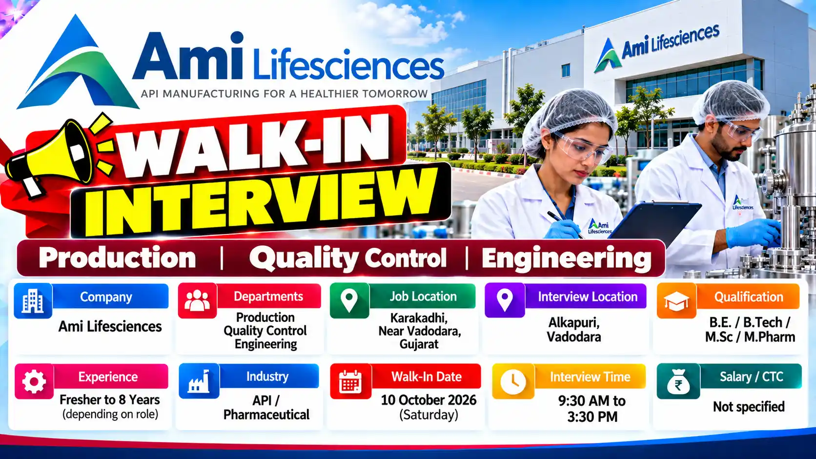 Freshers & Experienced Jobs in Production, QC and Engineering