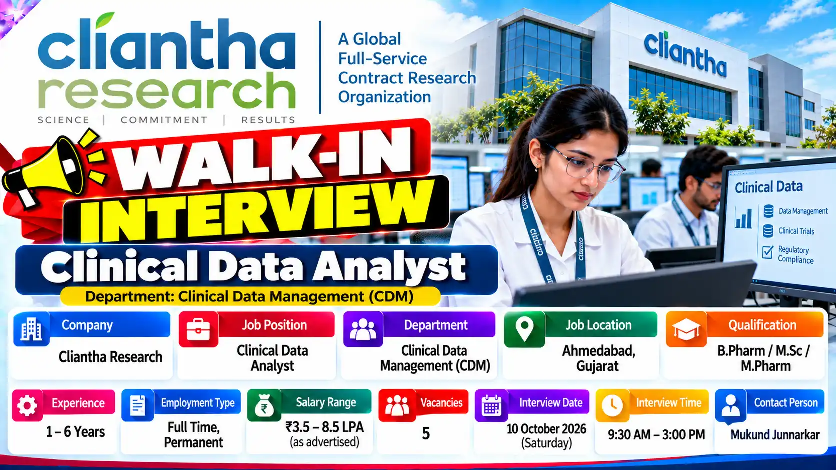 Cliantha Research Hiring Clinical Data Analyst Job