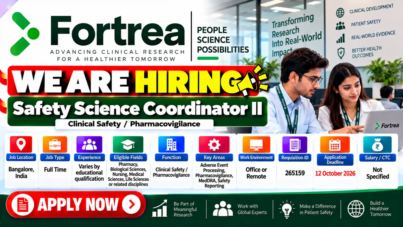 Fortrea Hiring Safety Science Coordinator Pharmacovigilance Job in Bangalore