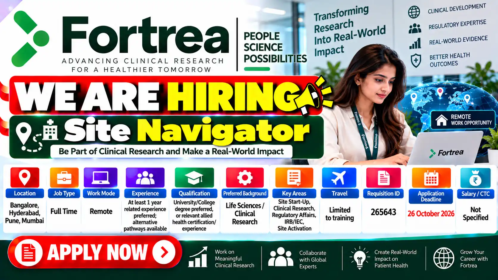Fortrea Hiring Site Navigator Clinical Research Job