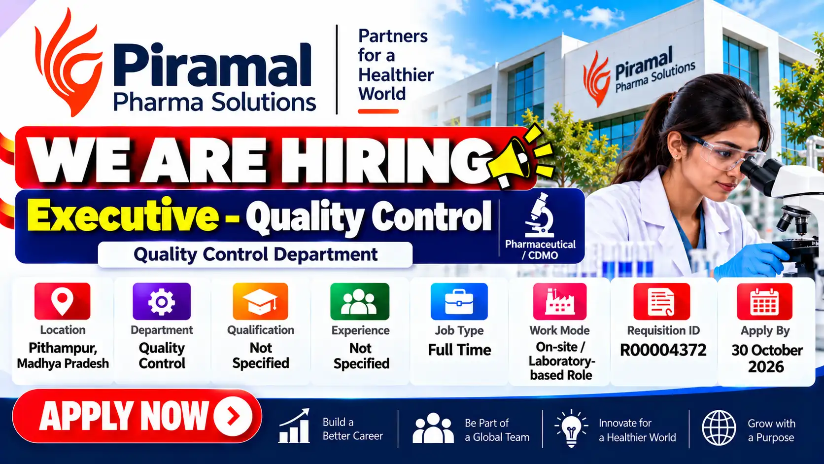 Piramal Pharma Hiring Executive – Quality Control Job