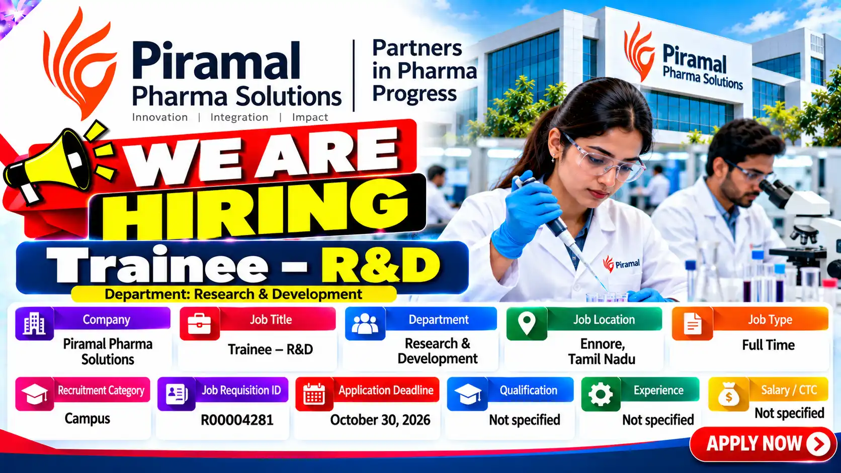 Piramal Pharma Hiring Trainee R&D Job