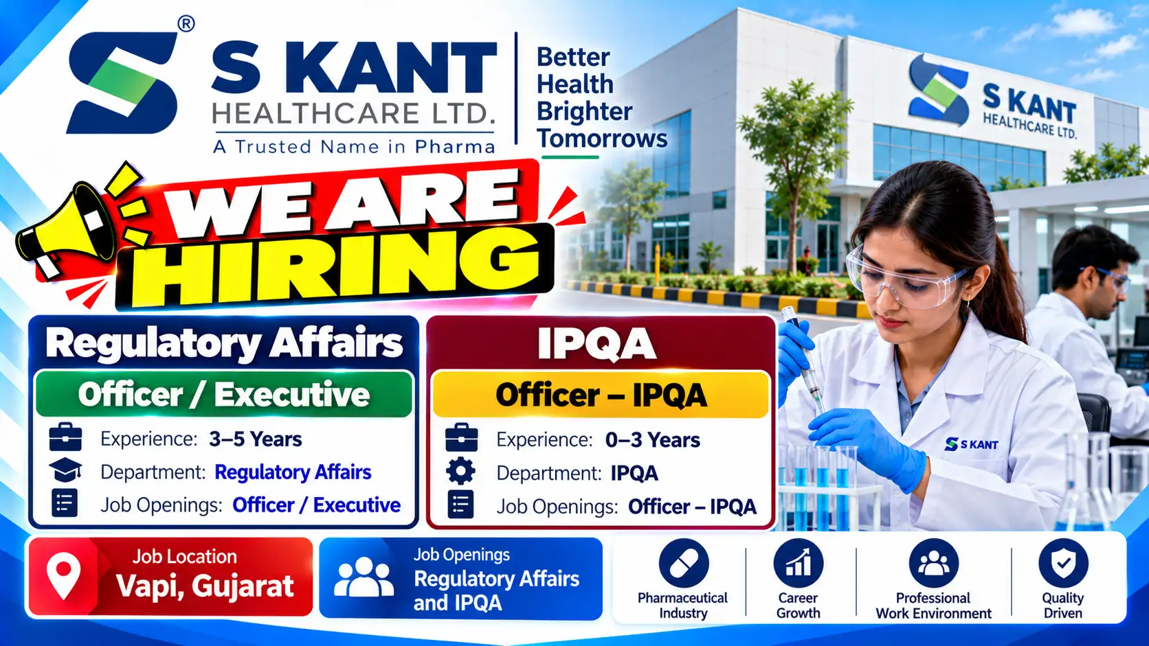 Freshers Hiring Regulatory Affairs and IPQA Officer Jobs in Vapi
