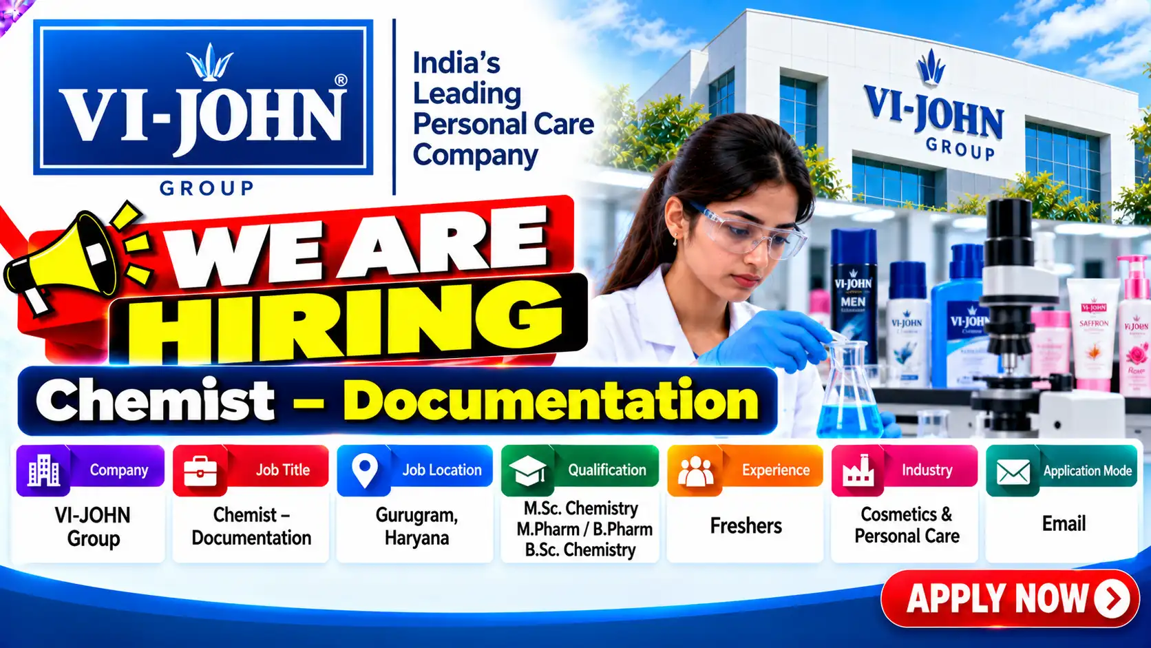 VI-JOHN Group Freshers Hiring Chemist Documentation Job