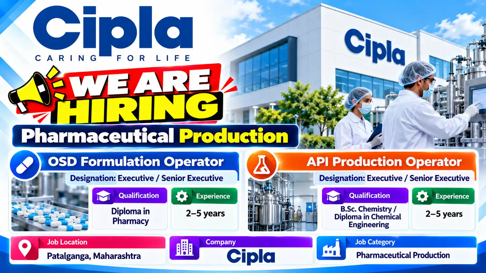 Cipla Hiring Production Operator Jobs